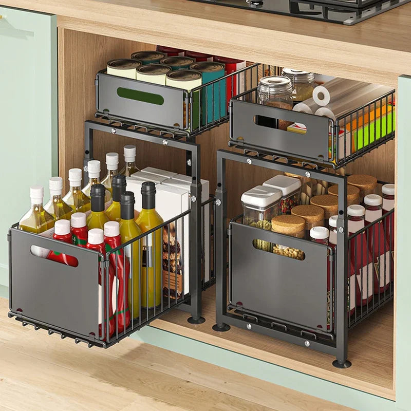 Slide-out storage rack,Cabinet pull-out storage basket,Punch-free storage rack with suction cups,Spice rack, cutlery rack