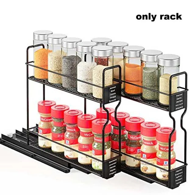 Slide Spice Rack Organizer 2/4-Tier Pull Out Seasoning Rack Kitchen Dining Room Metal Spice Drawer Box Spice Shelf Storage Rack