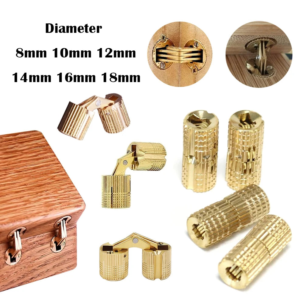 2PCS 8mm-18mm coppers barrel hinges,cylindrical and hidden, are concealed and invisible cabinet hinges for furniture hardware.