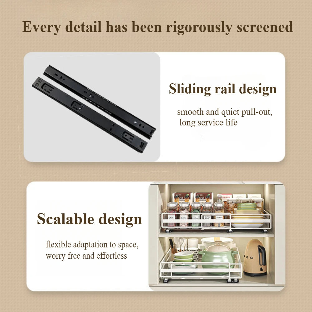 Drawer storage rack silk sliding pull-out cutlery spice bottle rack suitable for kitchens, bathrooms etc, optimizing more space