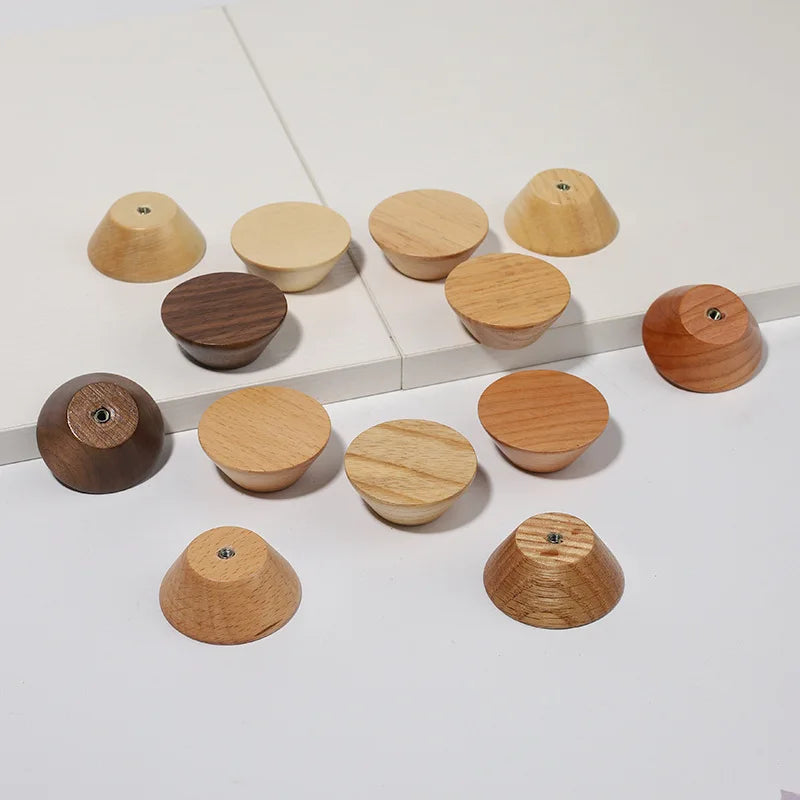 circular button handle modern cabinet handles solid wood home wardrobe drawer cabinet handle single hole wooden handle