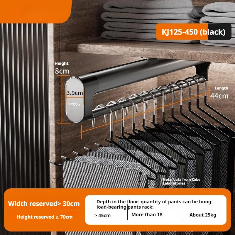 Retractable Closet Pull Out Rod Wardrobe Trousers Rack Clothes Hanger Top-mounted Damping  Slide Rail Valet Rod Pull-out Rack