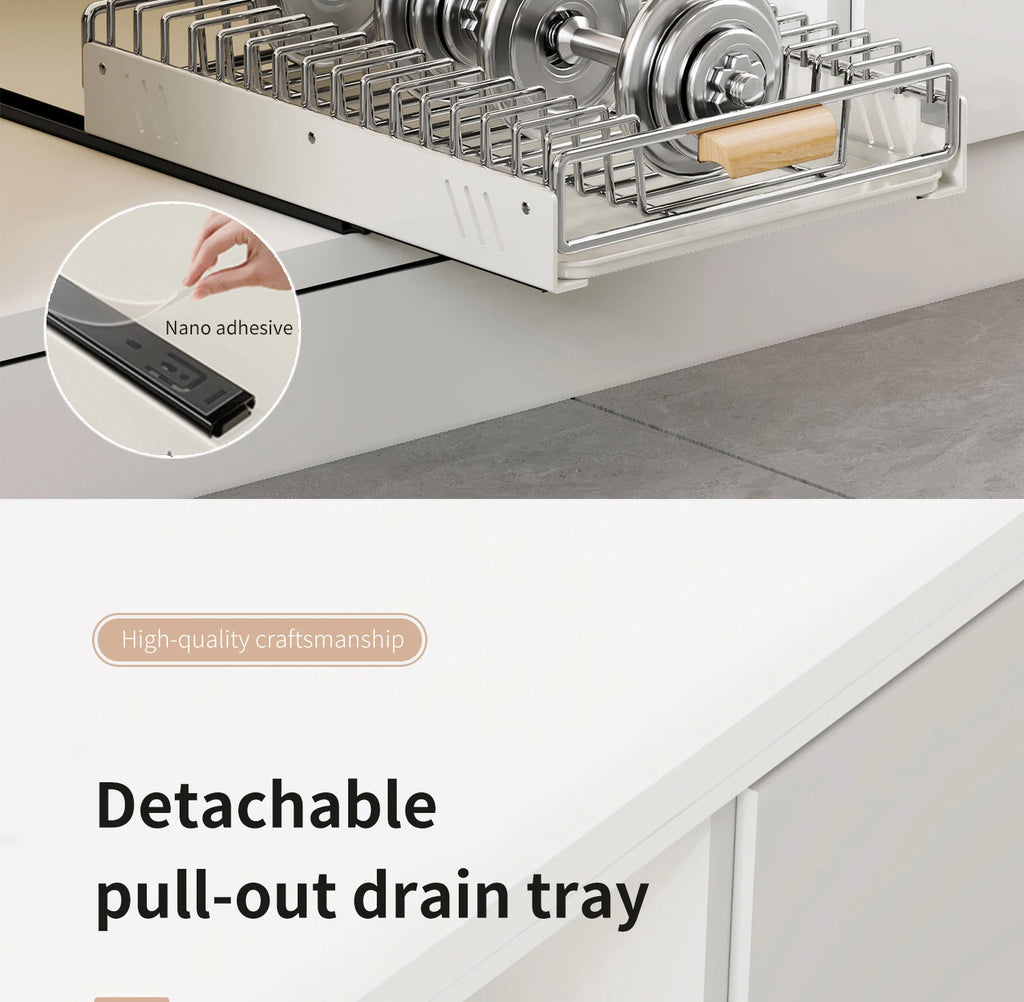 Drawer Wooden Handle Kitchen Dish Storage Rack Divider Dish Pullout Slider Punch-free Drawer Organiser Spice Racks Drainer Shelf