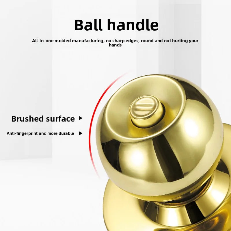 New Stainless Steel Round Ball Door Knobs Handle Passage Entrance Lock Entry for Bedrooms Living Rooms Hardware Accessories