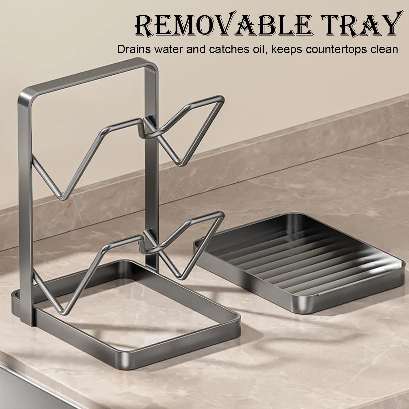 2 Tier Pot Lid Organizer Cutting Board Rack Pan Lid Holder for Kitchen Utensils Spatula Ladle Spoon Countertop Storage Solution