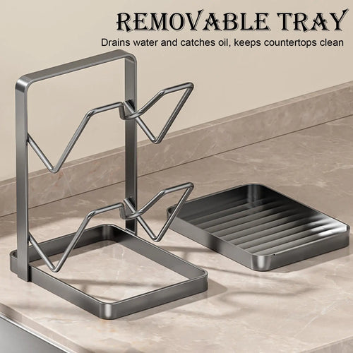 2 Tier Pot Lid Organizer Cutting Board Rack Pan Lid Holder for Kitchen Utensils Spatula Ladle Spoon Countertop Storage Solution