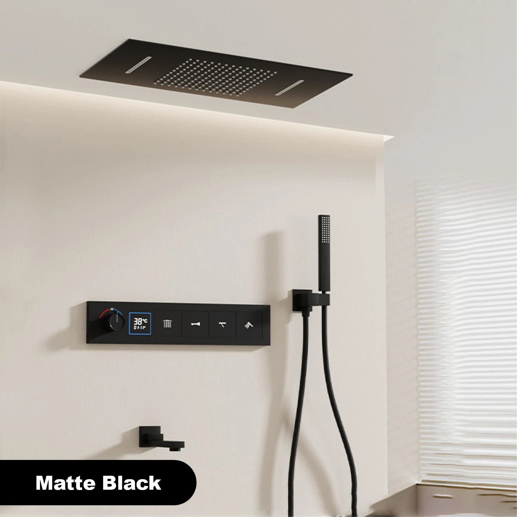 Bathroom black brass thermostatic shower set with LED digital display ceiling design,wall mounted with 4 functions Shower system
