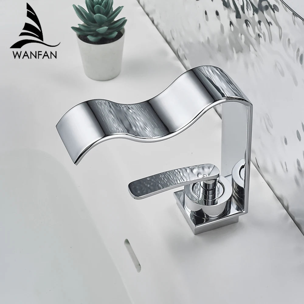 Basin Faucet Waterfall Black with Brushed Bathroom Basin sink Faucet Cold and Hot Water Mixer Single Handle Bathroom Taps 855951