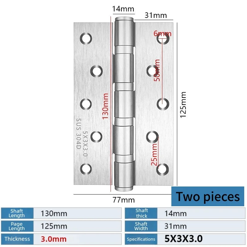 A Pair Of Stainless Steel Door Butt Hinges Furniture Hardware Decorative Accessories 4/5 Inch High-Quality Folding Hinges