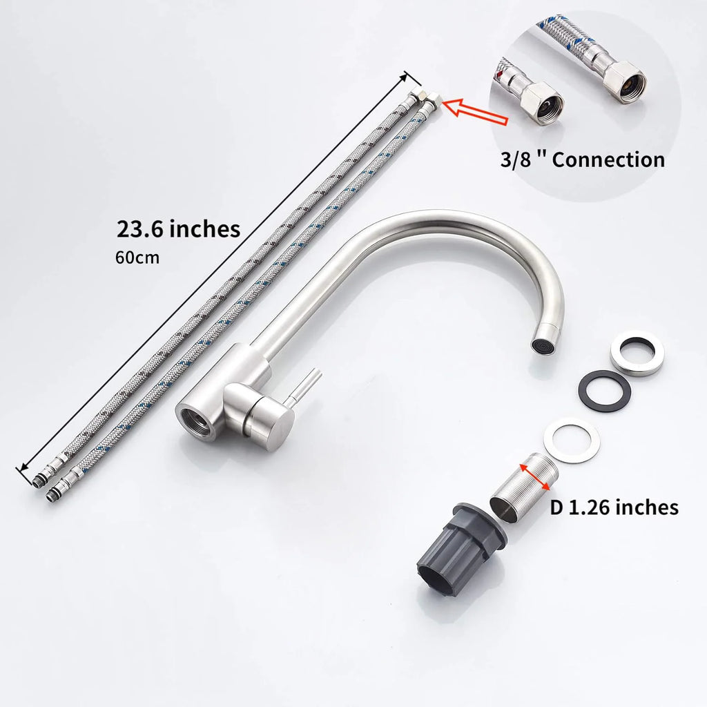 Kitchen sink mixer tap with hose, stainless steel 360° single handle single hole swivel spout, high arc single hole basin tap, h