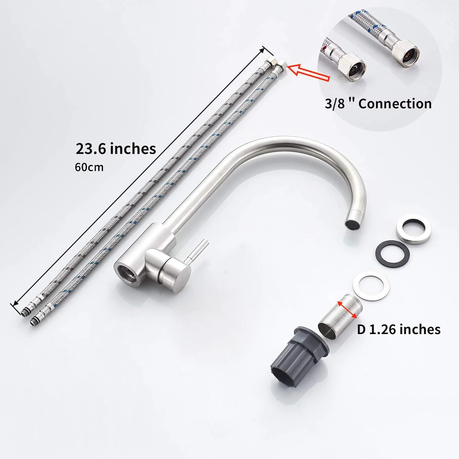 Kitchen sink mixer tap with hose, stainless steel 360° single handle single hole swivel spout, high arc single hole basin tap, h