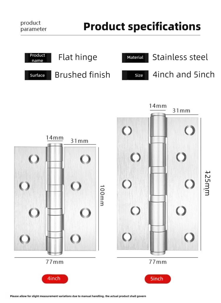 A Pair Of Stainless Steel Door Butt Hinges Furniture Hardware Decorative Accessories 4/5 Inch High-Quality Folding Hinges