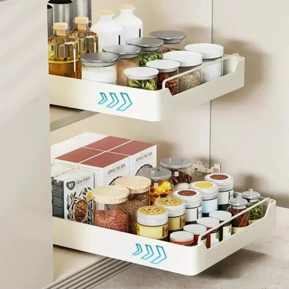 Home Kitchen Pull-out Rail Shelves Under The Sink Cabinet Pull-out Spice Dishes Organizer Without Drilling Installation