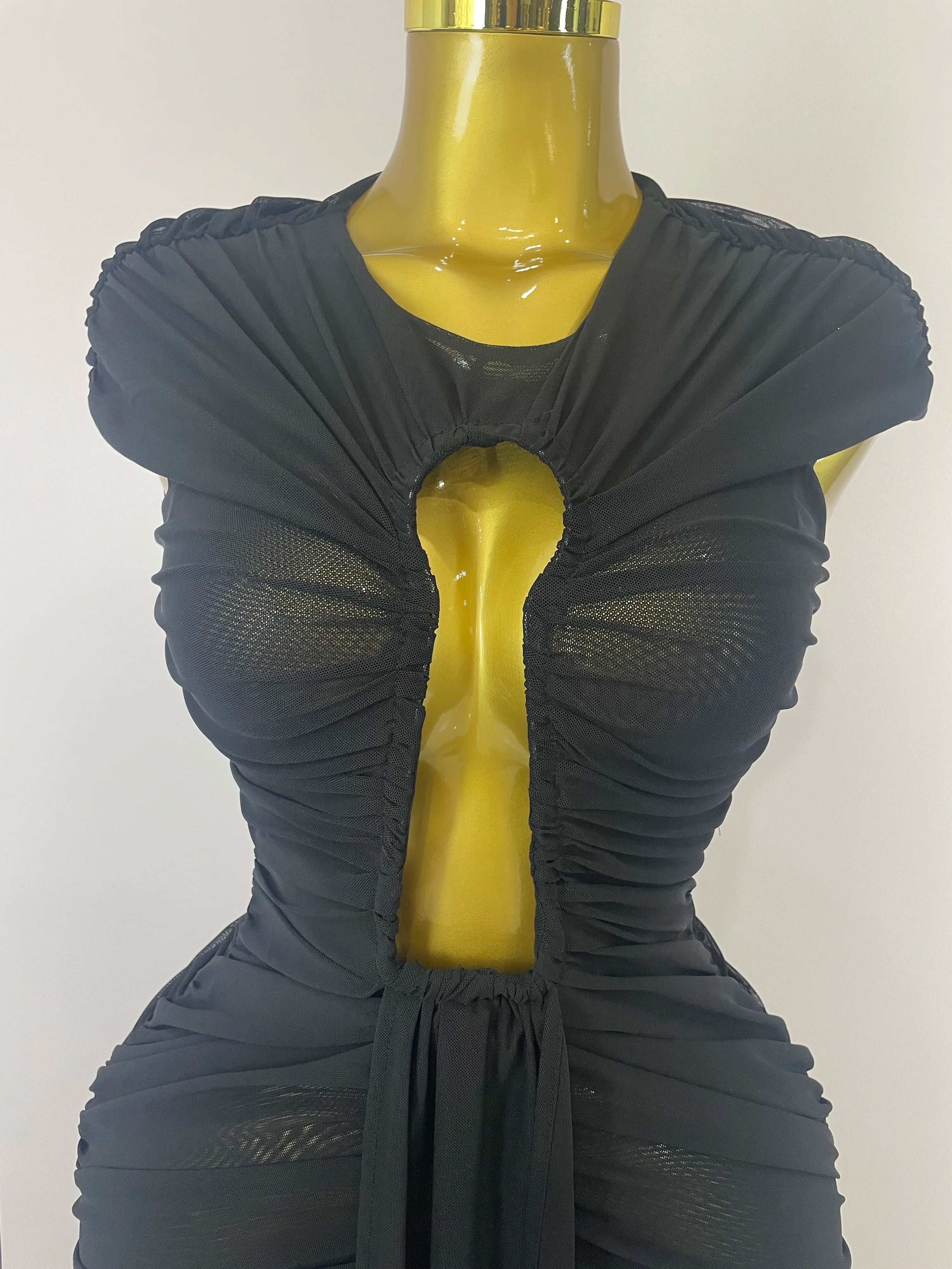 Women Sexy Sleeveless O-Neck Hollow Out Mesh Bodycon Long Dress Fashion Show Celebrate Celebrity Evening Birthday Party Dress