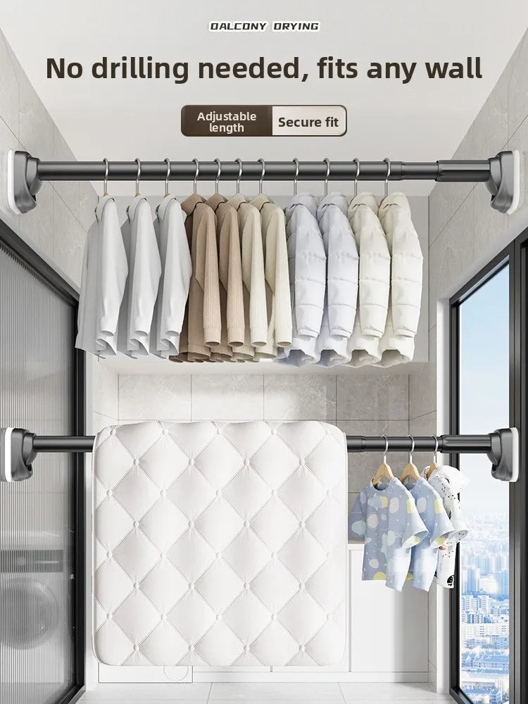 Retractable Clothes Drng Rods Wall Mounted Balcony Batoom Curtain Rods Wardrobe Clothes Hanger Rods No Drilling Required