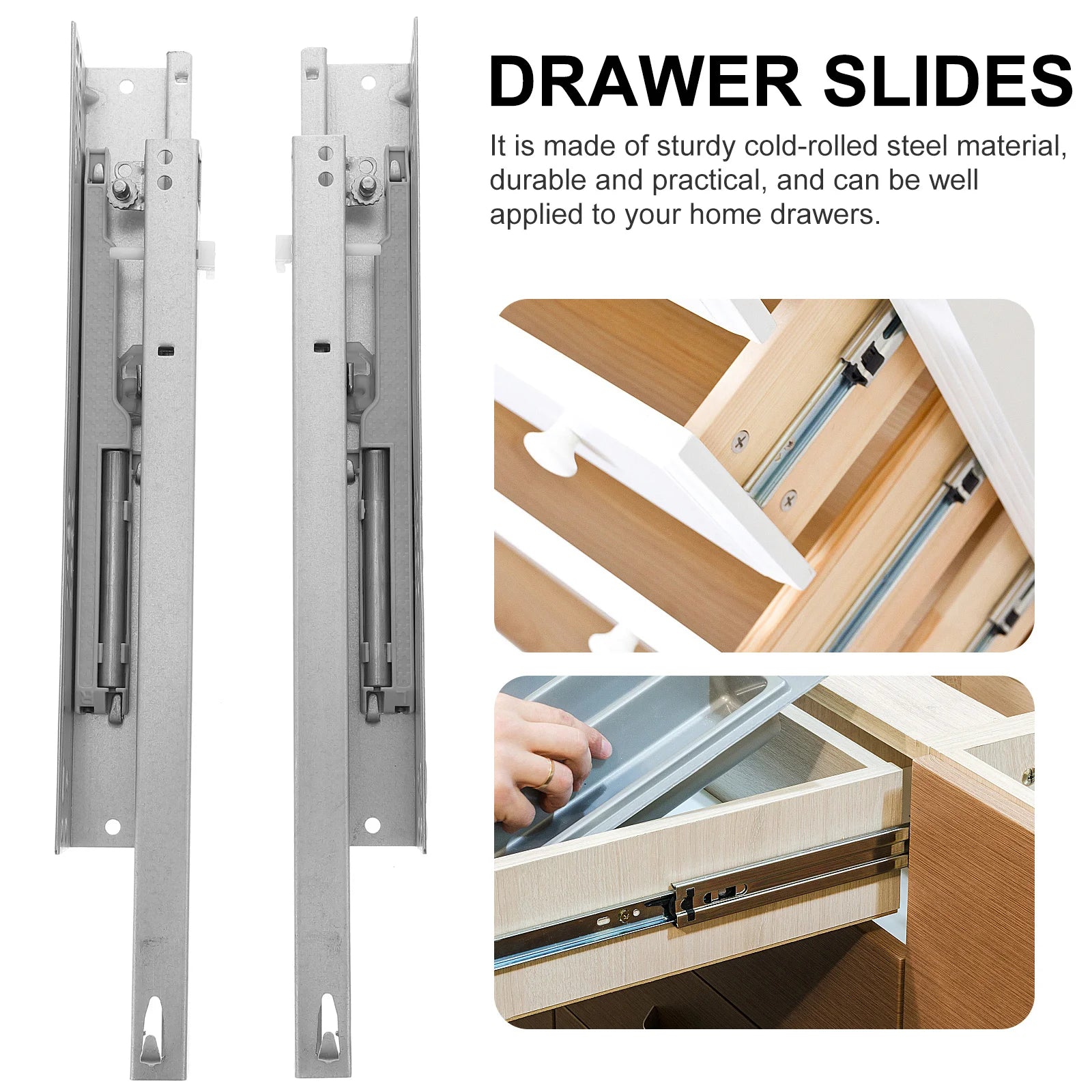 2pcs Cold Rolled Steel Drawer Slides Heavy Duty Undermount Concealed Soft Close Rail Cabinet Slides Replacement Dresser Slides