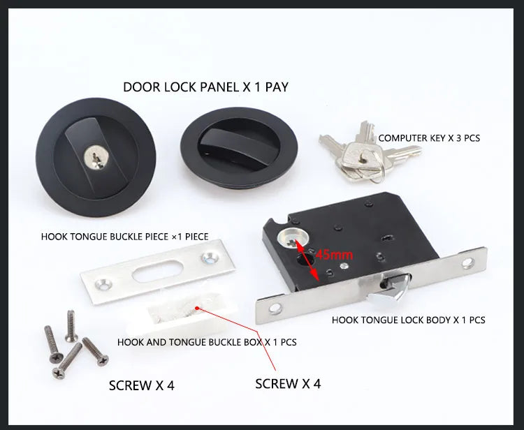 Black Sliding Door Sliding Door Lock Bathroom Balcony Interior Kitchen Double Hook Sliding Door Built-In Invisible Hook Lock