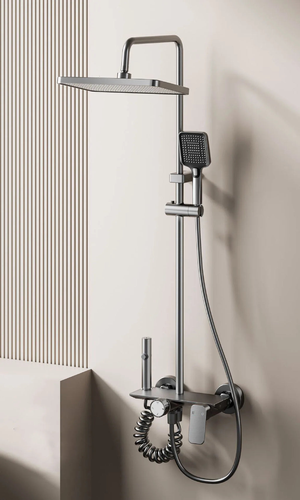 Bathroom Multifunction Shower System Set Household Rotary Knob Hot and Cold Water Pressurize Gunmetal Gray Aluminum Shower Set