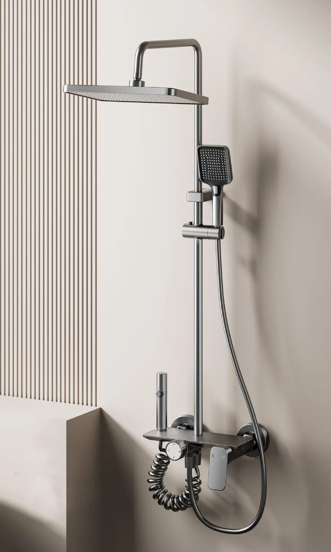 Bathroom Multifunction Shower System Set Household Rotary Knob Hot and Cold Water Pressurize Gunmetal Gray Aluminum Shower Set