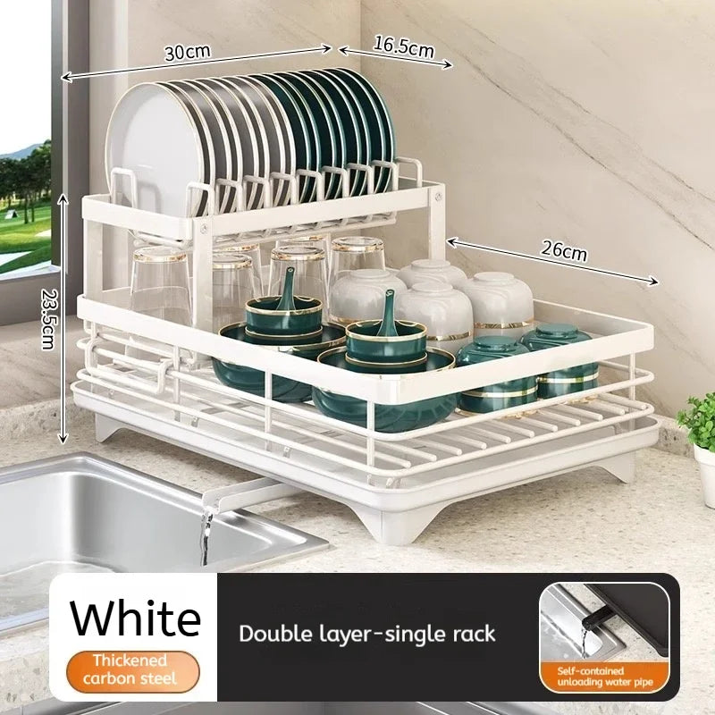 Stainless Steel Adjustable Dish Drying Rack with Drainboard - Over Sink Plate Organizer, Kitchen Storage Rack