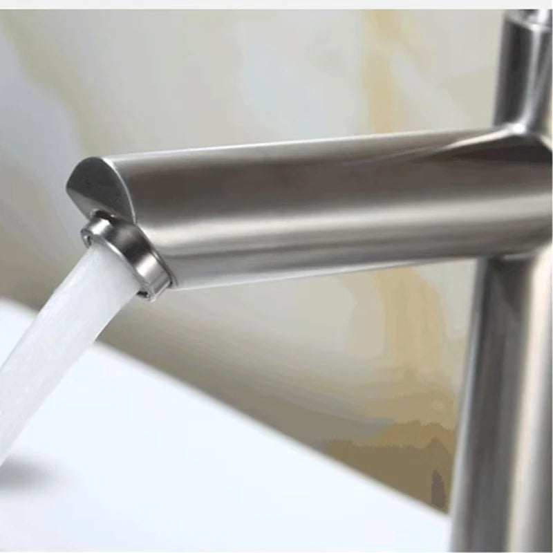 Stainless Steel Single Cold Water Tap Black Basin Fauct Silver Deck Mounted Lengthening and Raising Basin Sink Tap