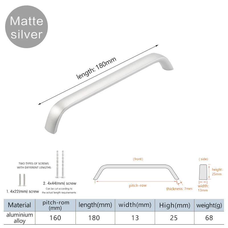 Modern Furniture Handles Black Wardrobe Door Pulls Silver Long Drawer Pulls Bathroom Cabinet Handle Aluminum Alloy Curved Handle