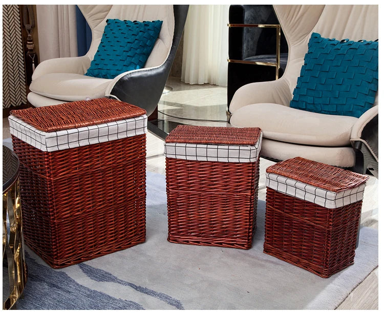Large Capacity Rattan Laundry Basket - Vine Woven Storage with Cover, Simple and Elegant Dirty Clothes Organizer for Home
