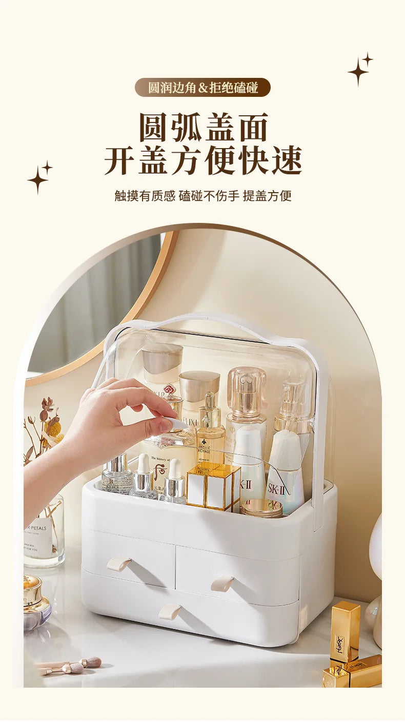 Cosmetic Organizer Countertop Organizer For Dresser With Lid And Drawer Countertop Waterproof And Dustproof Skin Care Organizer