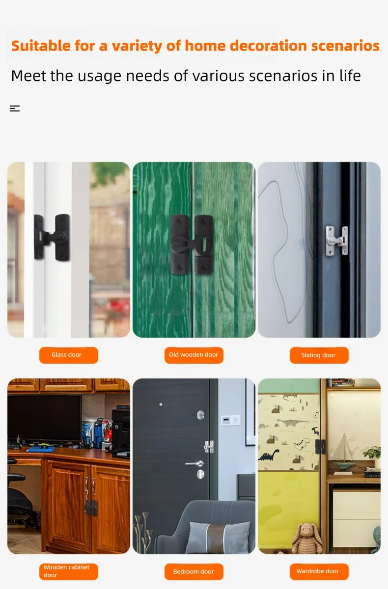 Door Hasp Latch 90/180 Degree Hasp Latches Sliding Door Chain Locks Security Hardware For Window Cabinet Hotel Home