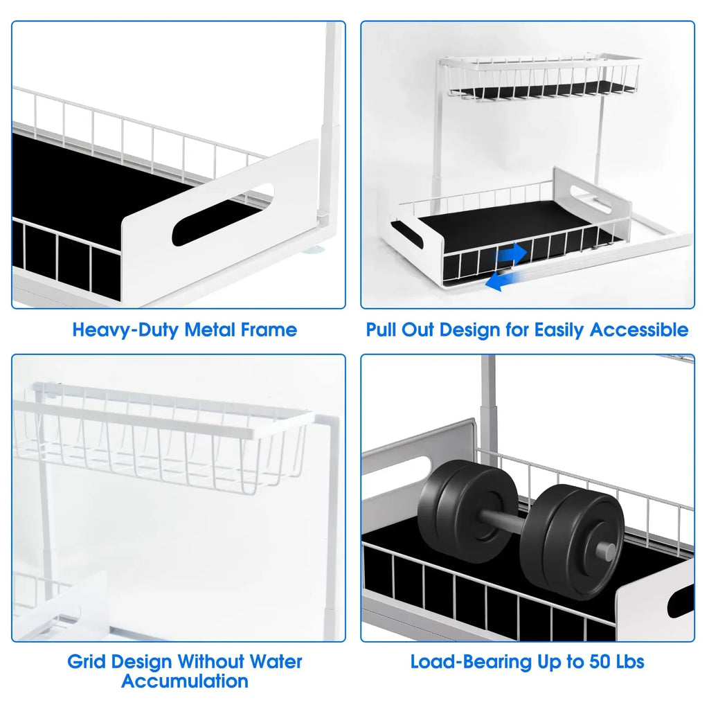 Under Sink 2 Tier Sliding Cabinet Basket Organizer Drawer Pull Out Cabinet Multi-Purpose  Sink Organizer for Bathroom Kitchen
