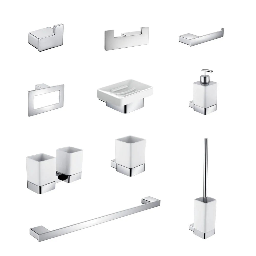 Aluminum Bathroom Accessories Sets Roll Paper Holder Toilet Brush Holder Ceramic Holder Towel Bar Towel Holder Robe Hook Anodize