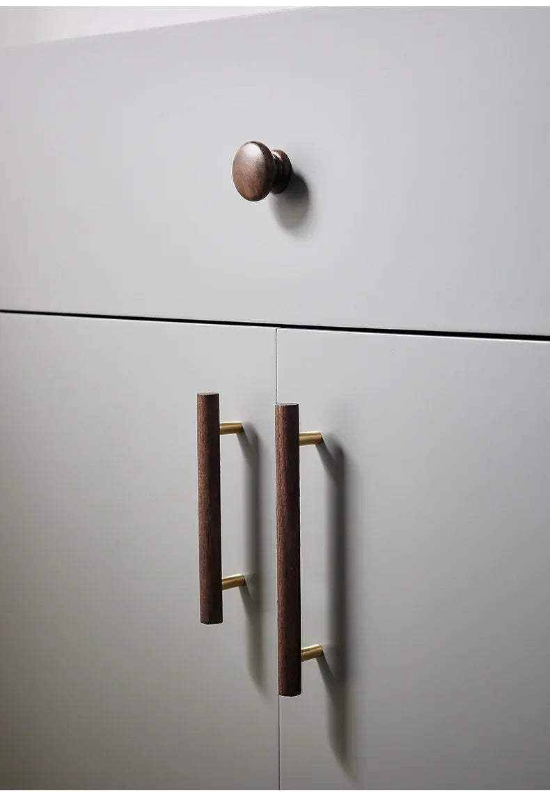 Walnut and Brass Furniture Handles Modern Simple Style Wood Cabinet Knobs and Handles Anti-cracking and Anti-oxidation