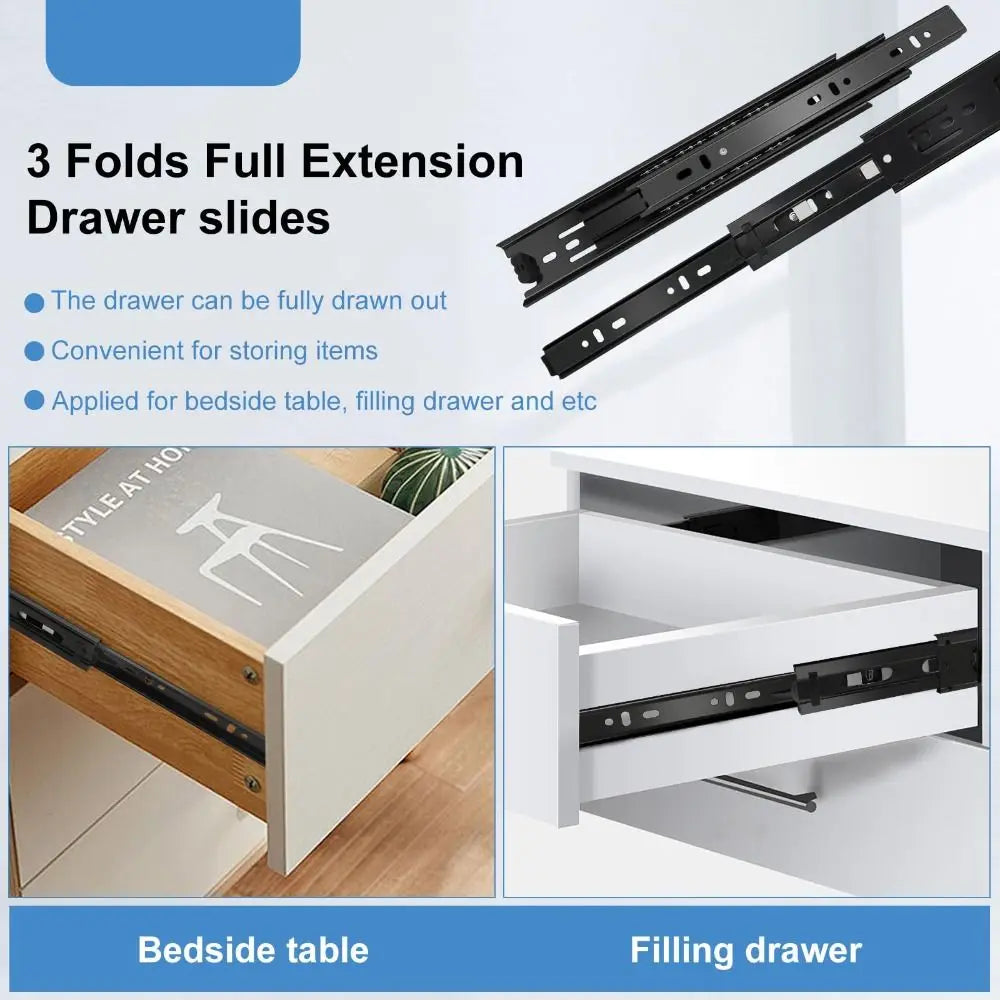 Black Drawer Slides Smooth Operation Heavy Duty Ball Bearing Drawer Rails Steel Easy Installation Full Extension Rails Kitchen