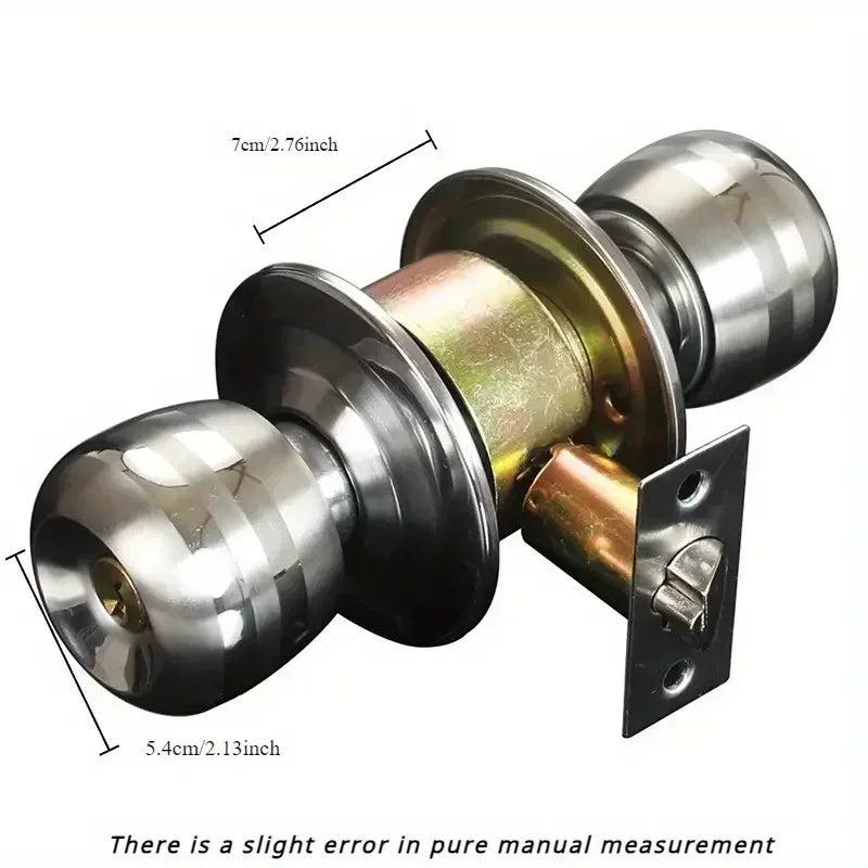 Home  Armored Door Handle With Lock For Room Accessories Stainless Steel Knobs Safety Round Entrance Bedrooms Doorknob Articles
