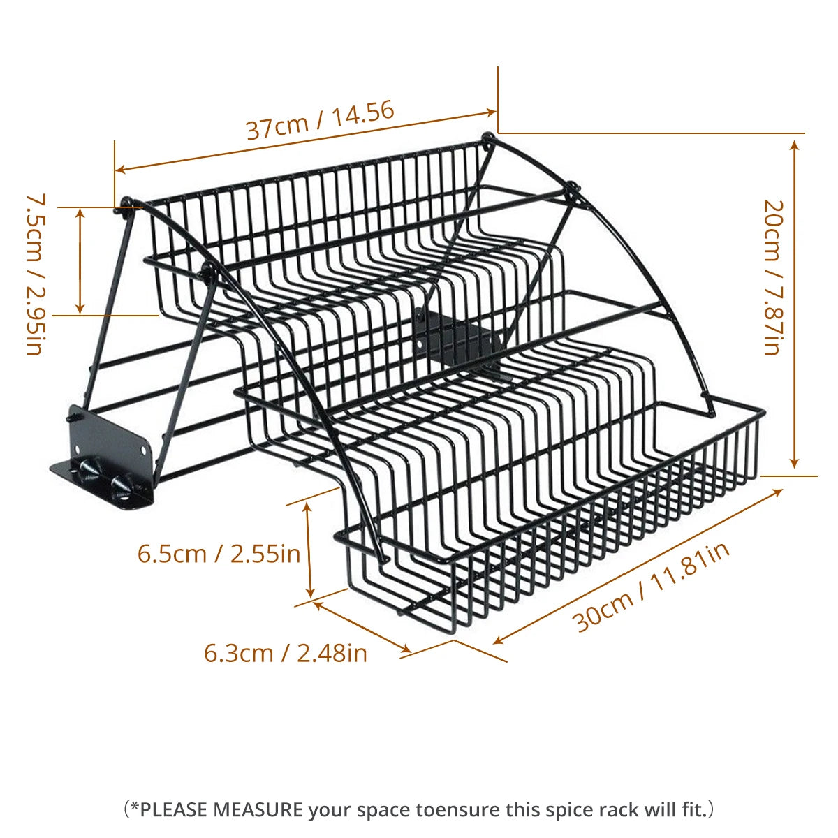 Pull-Out Spice Organizer, Metal Kitchen Cabinet Storage Rack, Space-Saving 3-Tier Shelf for Condiments & Jars