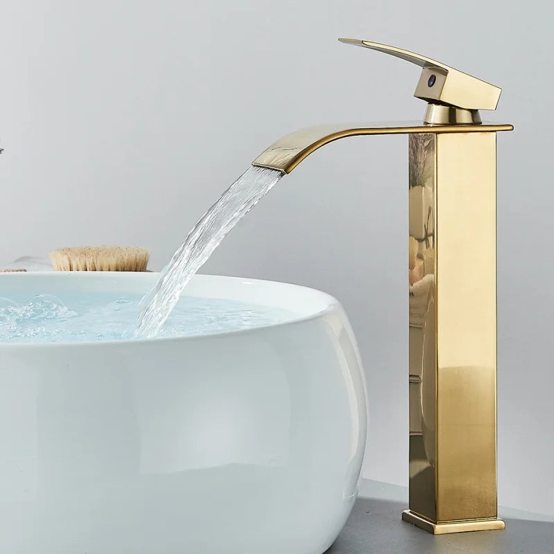 Bathroom Home Waterfall Wash Copper Core Waterfall Stainless Steel Basin Stainless SteelFaucet Black Hot &Cold Toilet Wash Basin