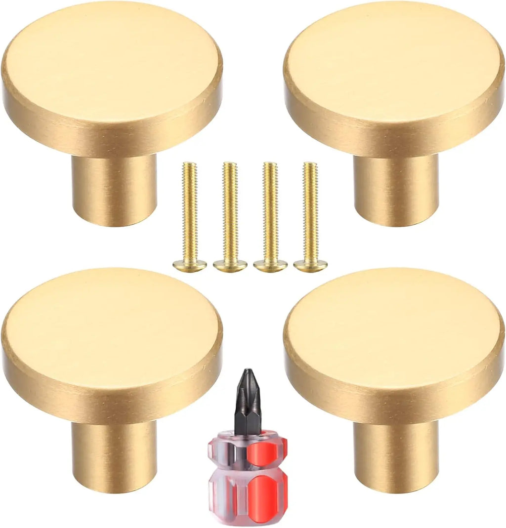 Round Cabinet Knobs, Gold Brass Drawer Knobs, Door Kitchen  Stainless Steel Single Hole Handle with Screws