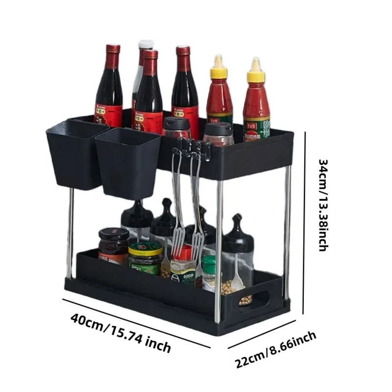 Kitchen Under Sink Storage Organizer Shelf 2 Tier Drawer Multipurpose Rack Cabinet Under Sink Storage Rack Bathroom Organizer