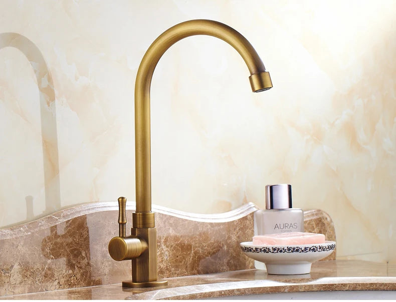 Cold Kitchen Sink Faucet Antique Bronze Finished 360 Degree Single Hole Water Tap Cooper Kitchen Tap ELK12
