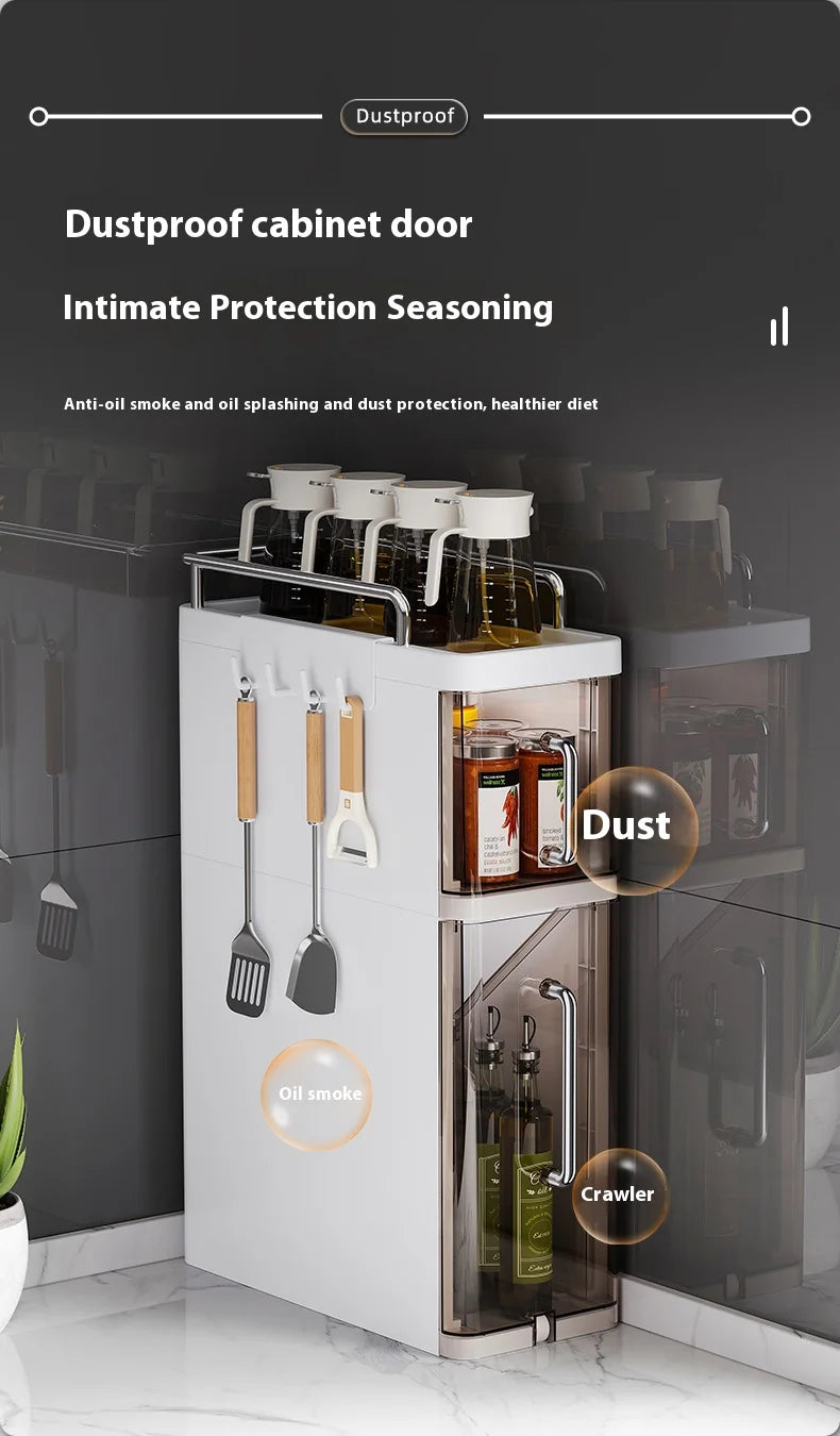 2/3 Layer Spice Storage Rack Kitchen Organize Spice Shelf Pull-Out Efficient Locker With Hooks Wheels Integrated Slim Cabinet