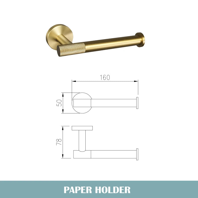 Stainless Steel Gold Brushed Bathroom Toilet Accessories Hardware Set Towel Hook Wall Mounted Paper Holder Toilet Brush Holder