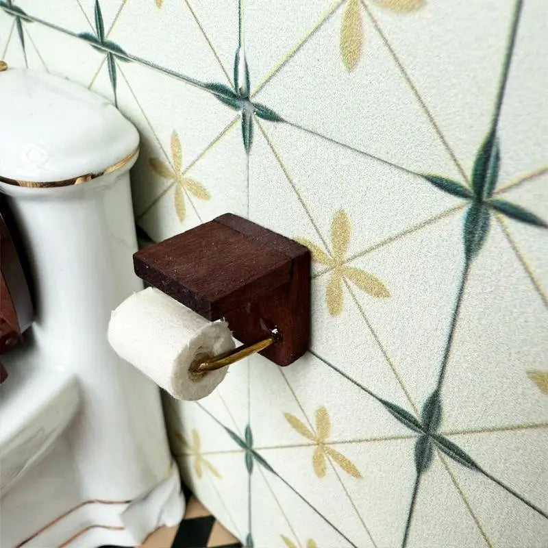 Pretend Bathroom Scene 1:12 Dollhouse Miniature Furniture Accessories: Paper Towel Holder and Toilet Paper Model Toys.