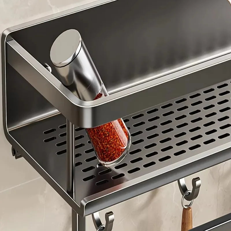 Aluminum Wall-Mounted Shelf Multifunctional Kitchen Spice Storage Rack Kitchen No Punching Required Kitchen Accessories