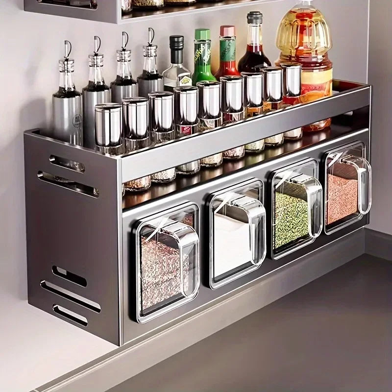 Stainless Steel Kitchen Spice Rack Wall-Mounted Multi-Functional Spice Rack Box Jar Kitchen Storage Home Organizador De Cocina