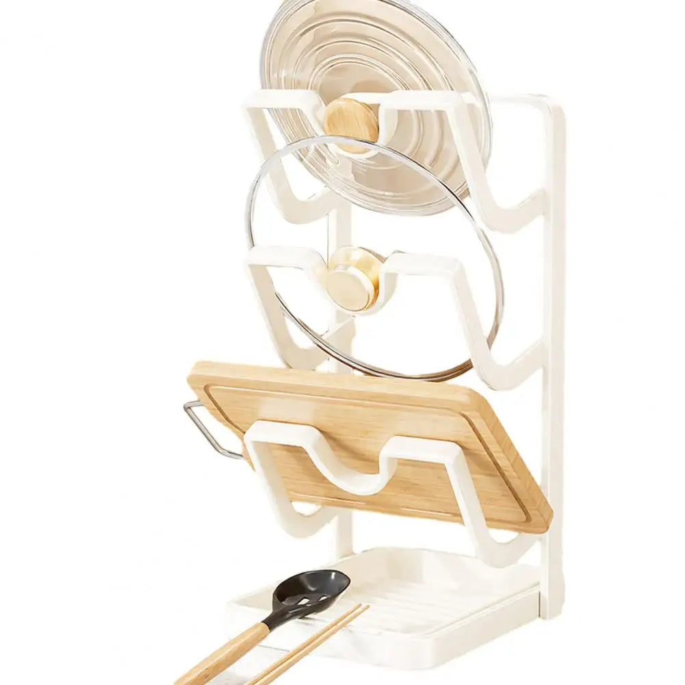 Pot Lid Storage Rack Kitchen Counter Organizer Countertop Pot Lid Organizer with Removable Drip Tray Spoon Kitchen for Lids
