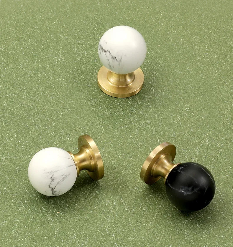 Brass Kitchen Cabinet Handles White Black Ball Drawer Knobs Modern Simple Wardrobe Cupboard Pulls Marble Furniture Handles