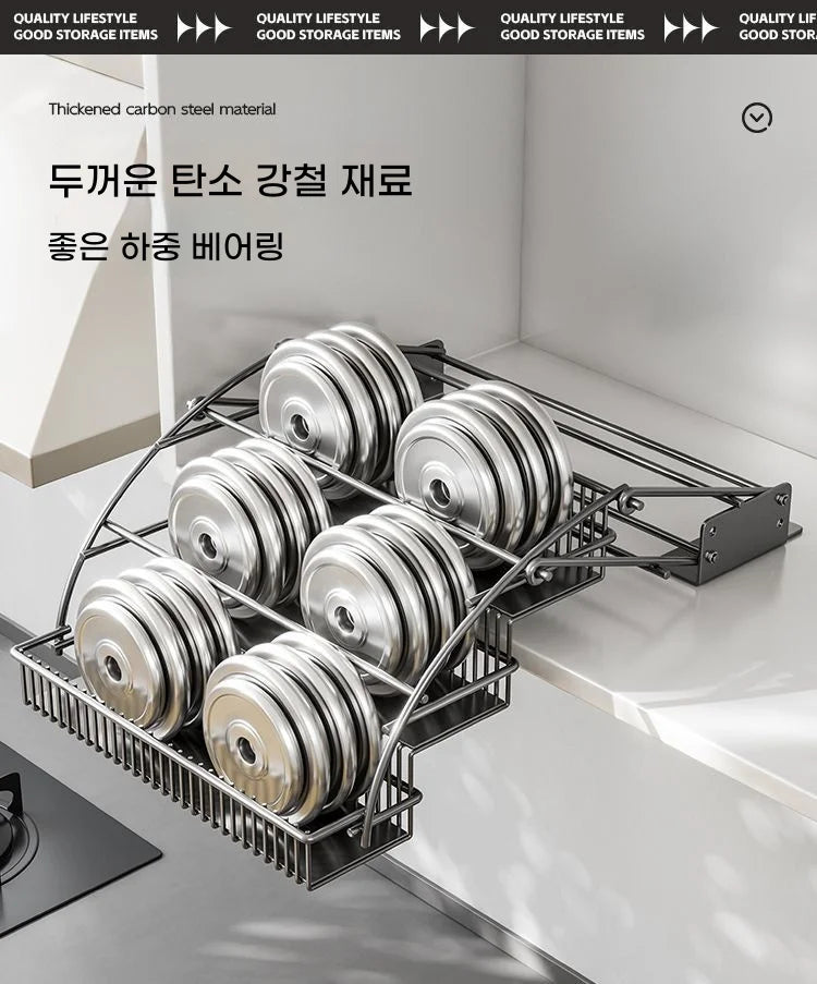 Pull-Down Cabinet Organizer Kitchen Vertical Lift  Multi-layer Spice Rack No-Drill Space Saving Heavy Duty Metal Rack holder New