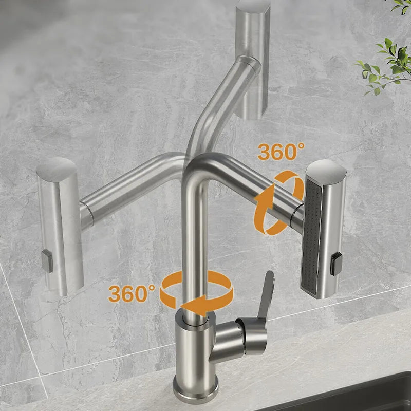 Kitchen Faucets Brass Sink Faucet Pull Out Kitchen Sink Water Tap Deck Mounted Mixer Stream Sprayer Head Hot Cold Taps