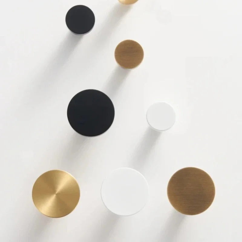 Solid Brass Circular Gold Black Antique White Cabinet Furniture Knobs Wall Bathroom Clothes Hook Handle