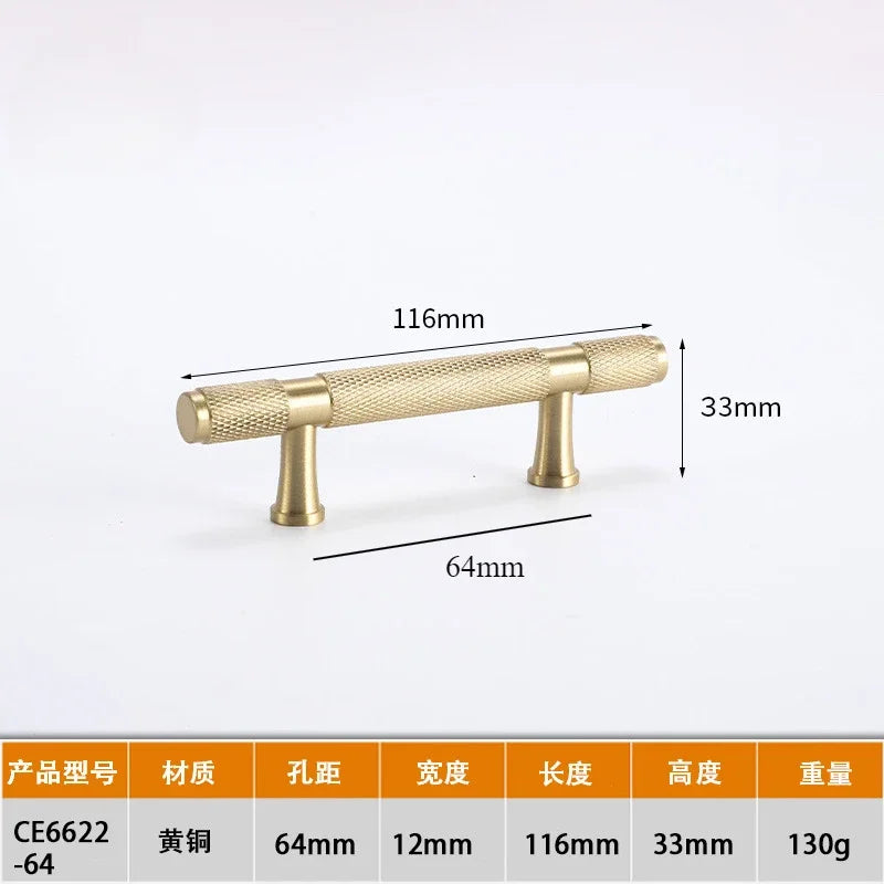 Modern Knurl Solid Brass Cabinet Knobs and Handles Golden Luxury Handles for Furniture Drawer Wardrobes Shoe Cabinets Pulls